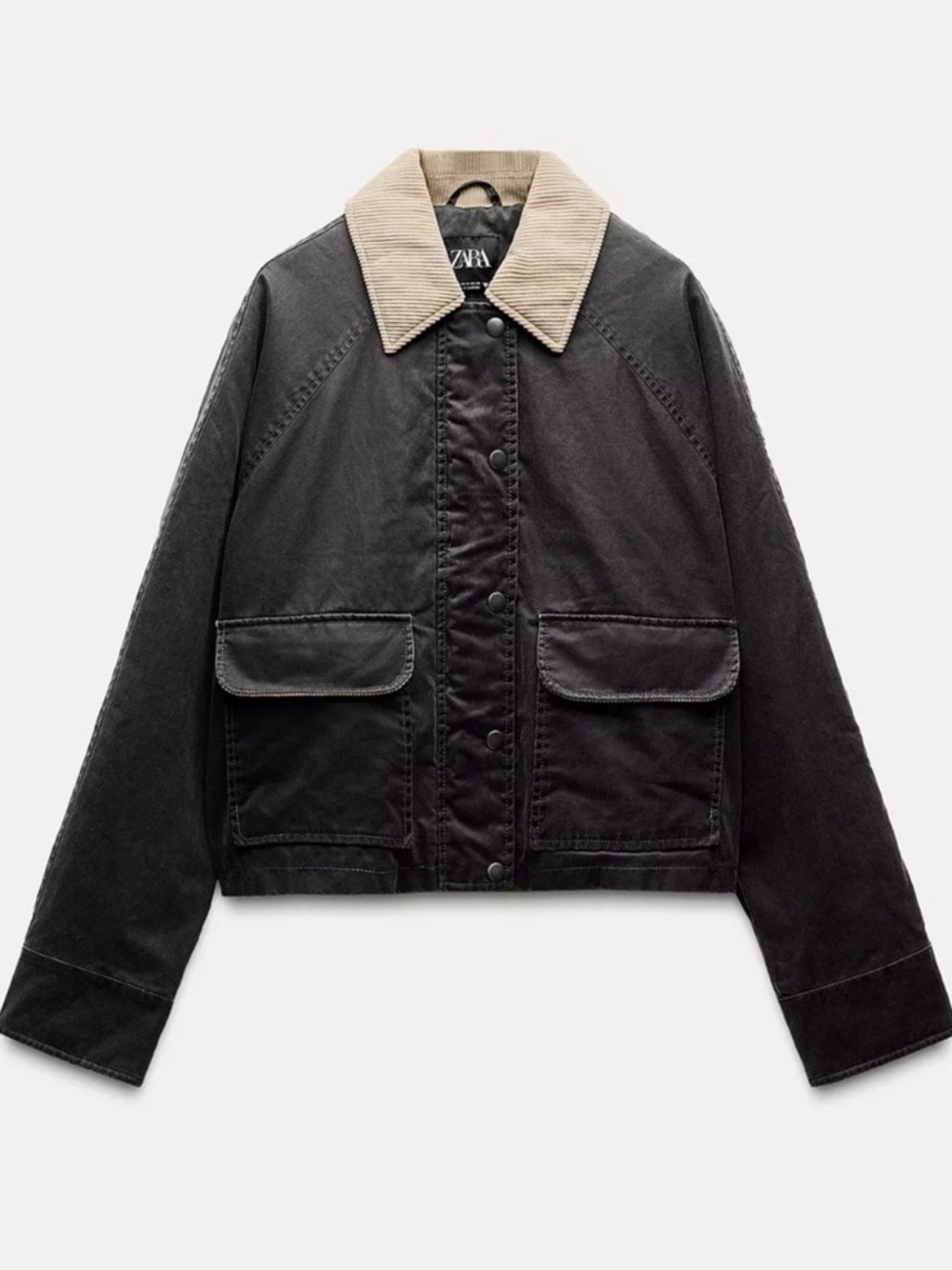 ZARA GREY CORDUROY COLLAR WAXED JACKET s